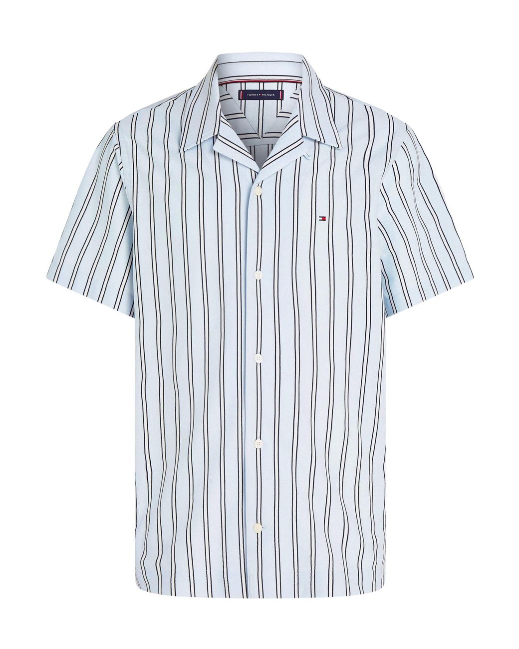 Tommy Hilfiger Blue Verticalstripe Campcollar Shortsleeve Shirt for men