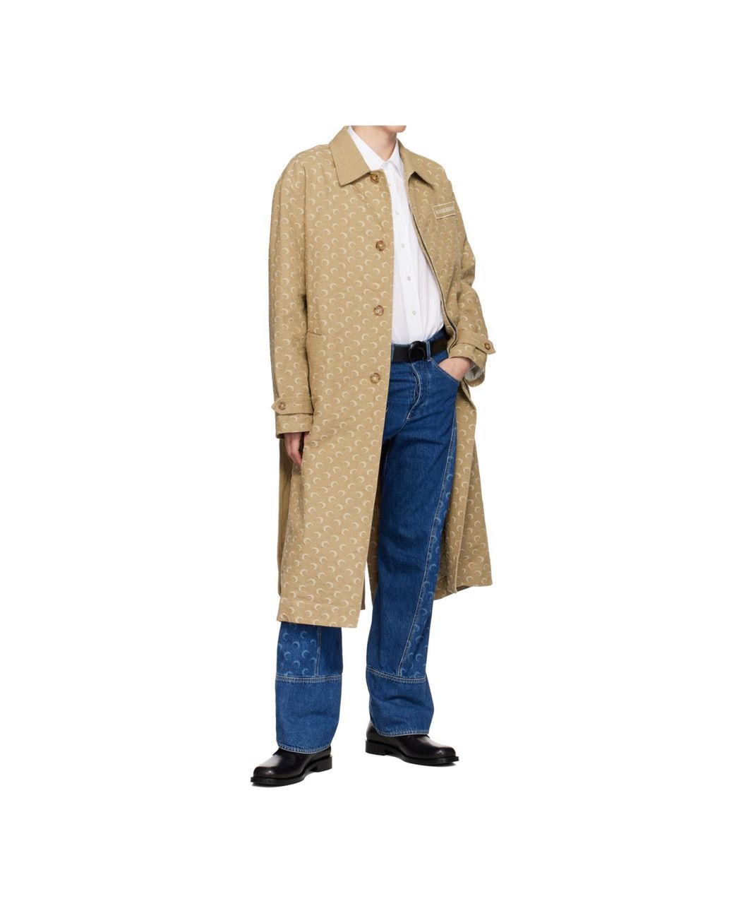 MARINE SERRE Natural Patterned Twill Coat for men