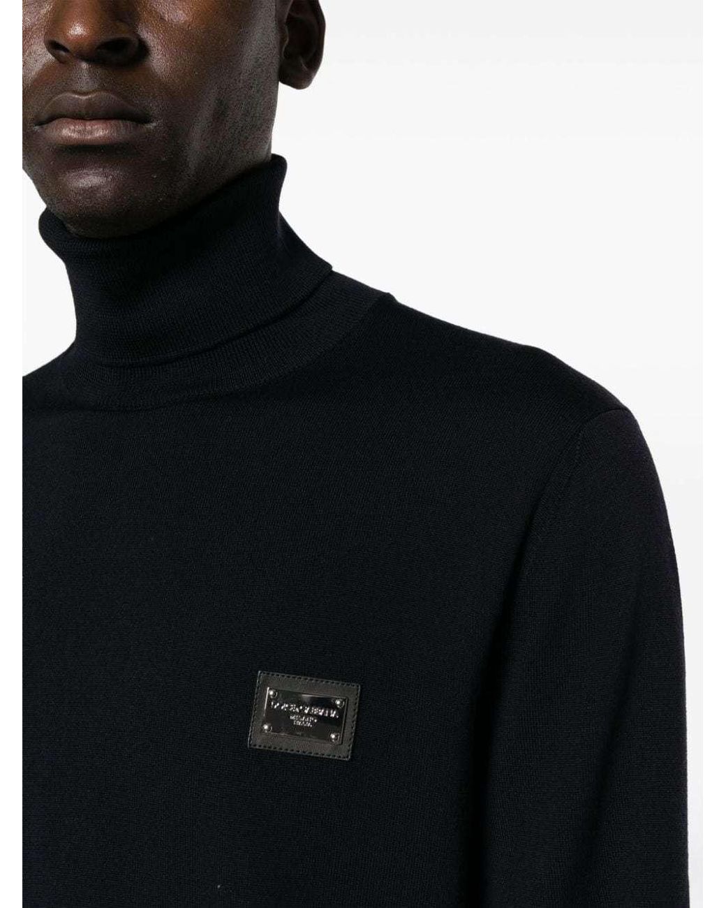 Dolce & Gabbana Blue Logo Engraved Roll-Neck Jumper for men