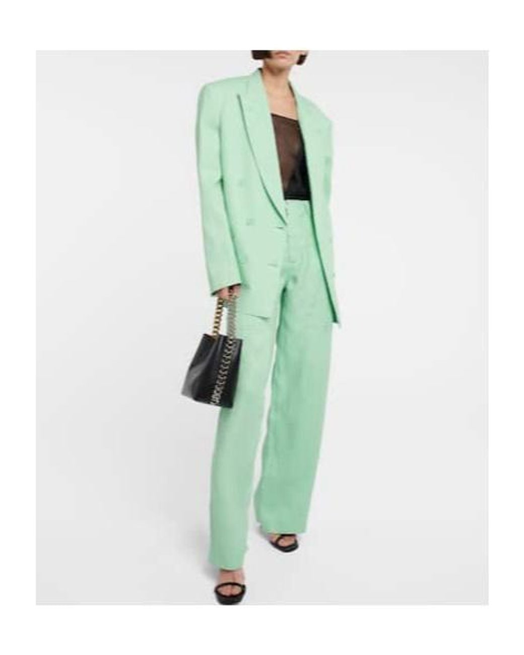 Stella McCartney Green Double-Breasted Linen-Blend Blazer