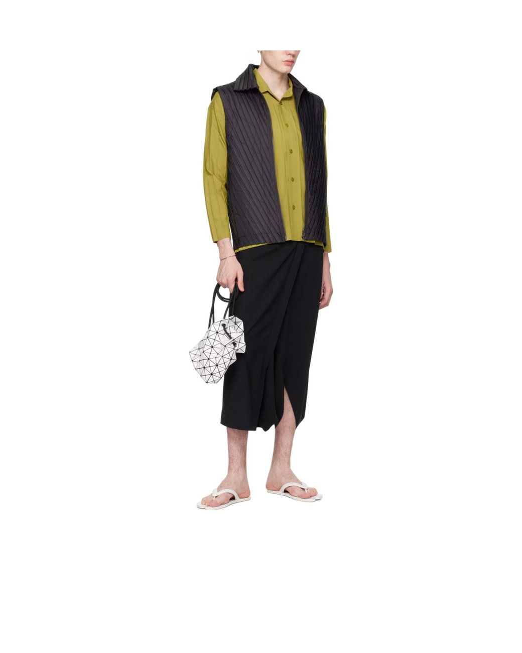 Issey Miyake White Geometric-Panelled Drawstring Bucket Bag for men