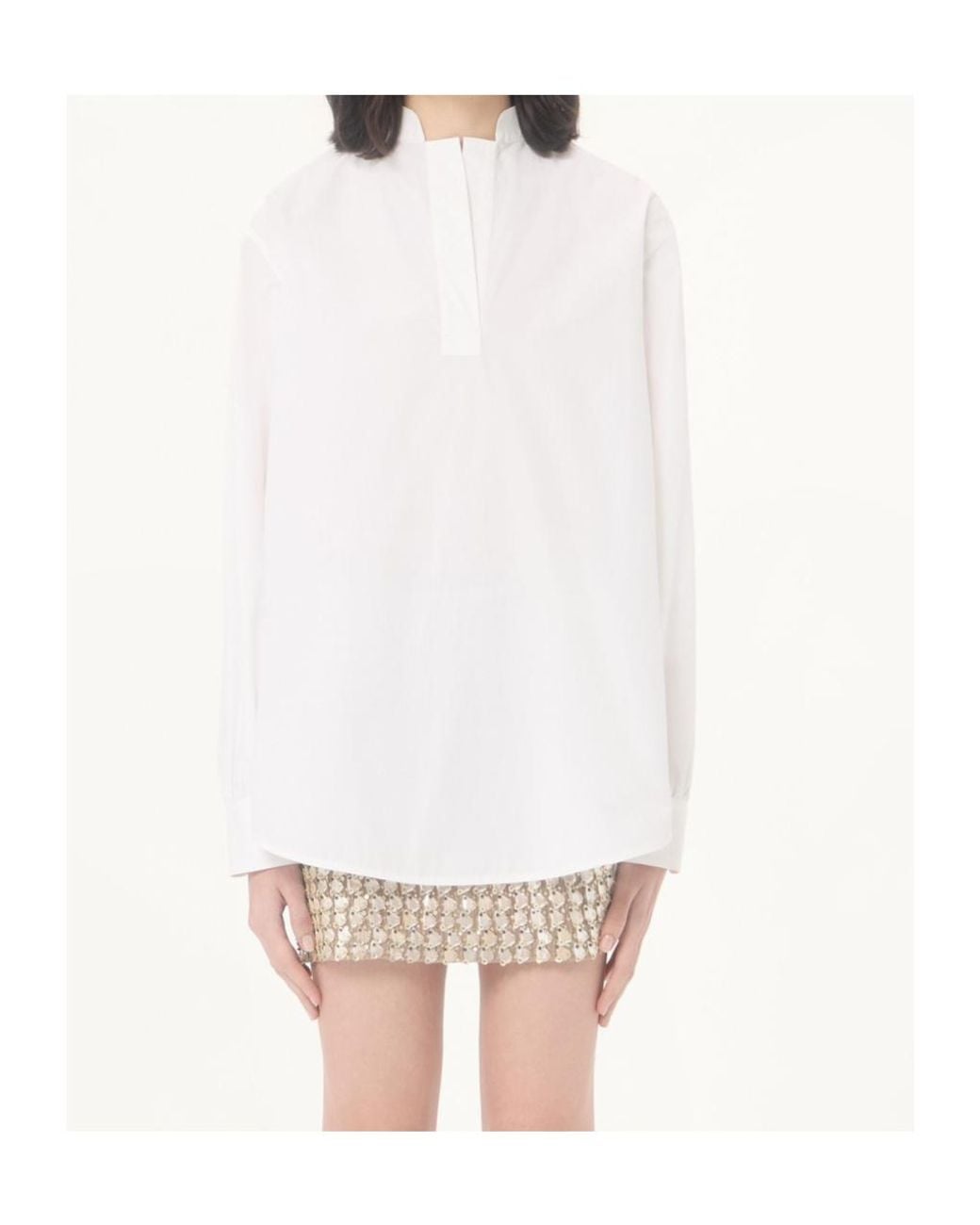Valentino White Curved Hem Long-Sleeved Top