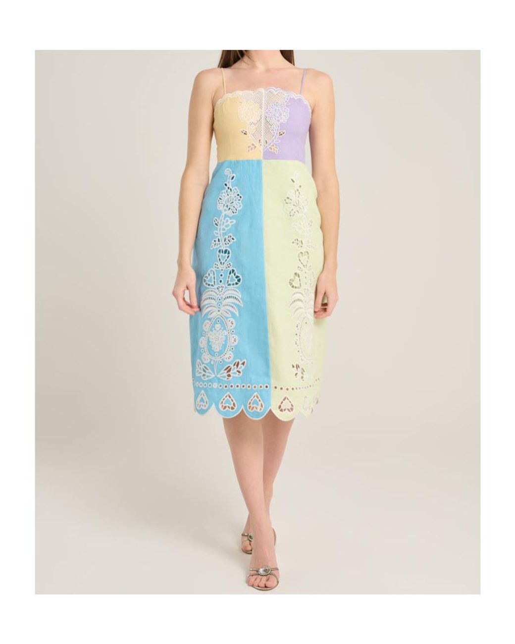 Farm Rio Blue Embroidered Sleeveless Midi Dress