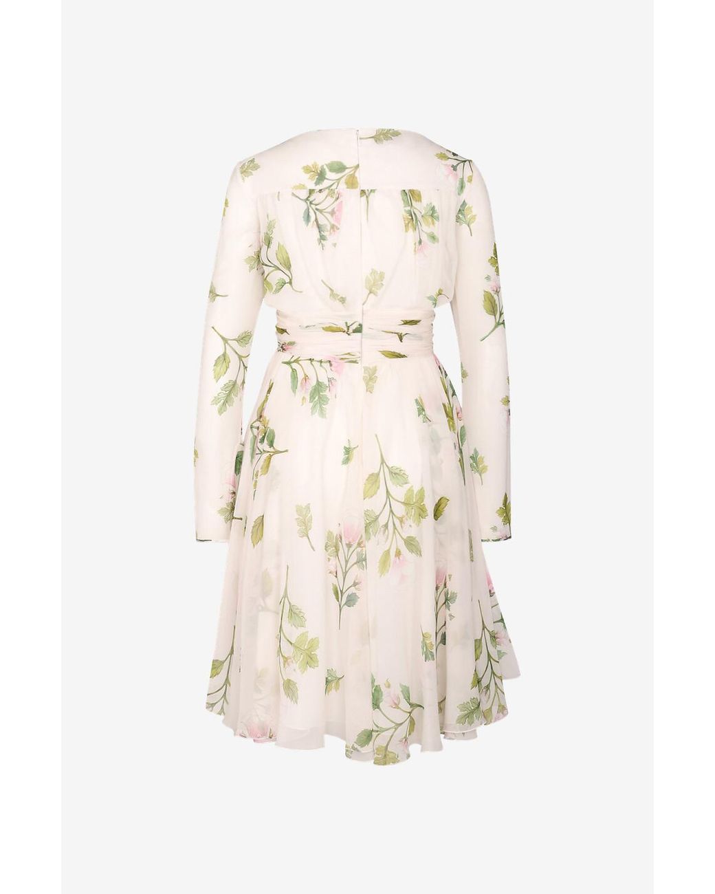 Giambattista Valli Natural Gathered Floral-Print Silk Dress