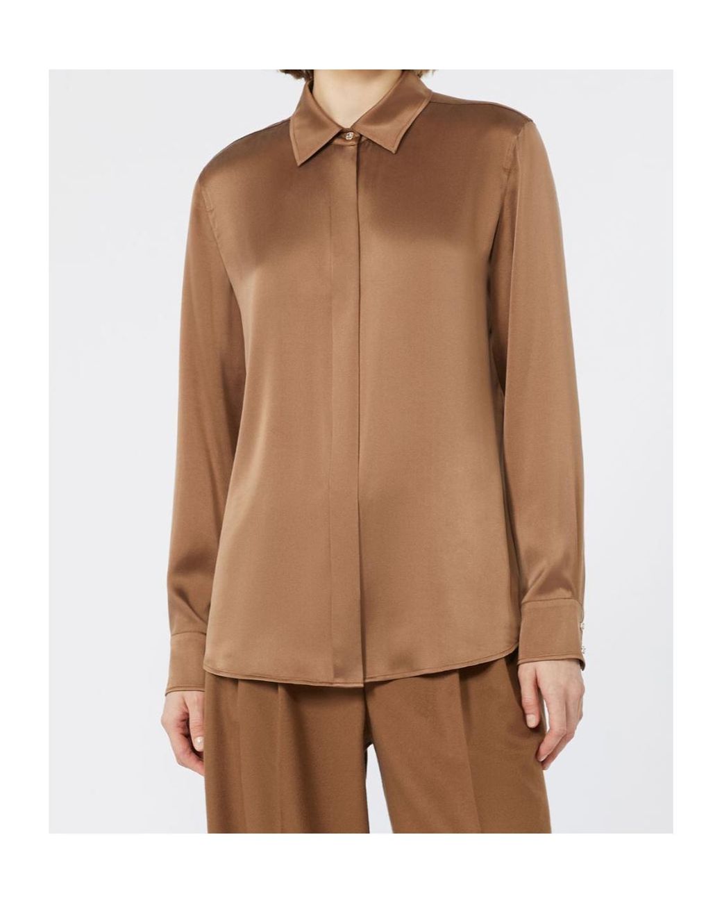 Max Mara Brown Studio Mannish Satin Shirt