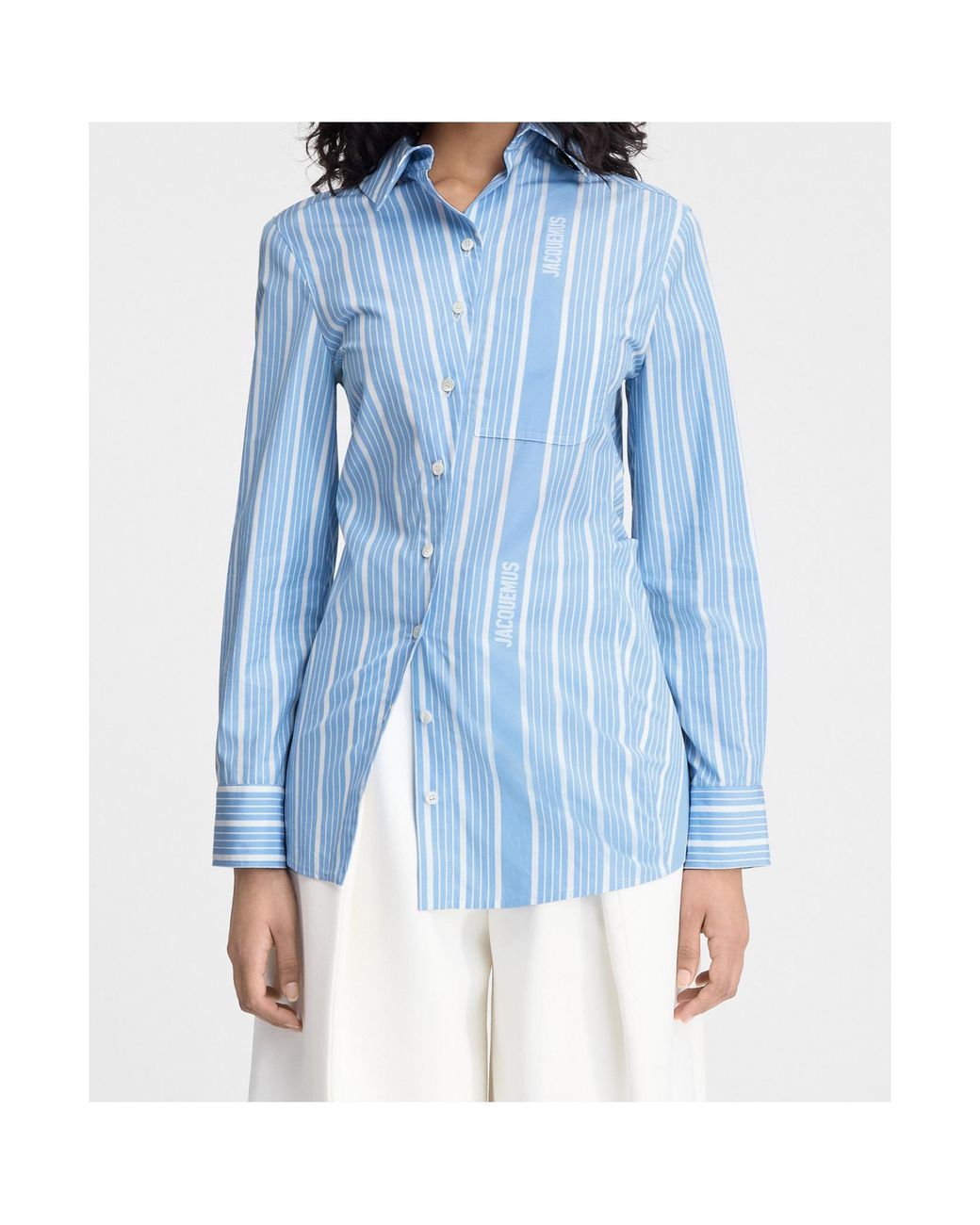 Jacquemus Blue Pablo Striped Asymmetric Hem Shirt