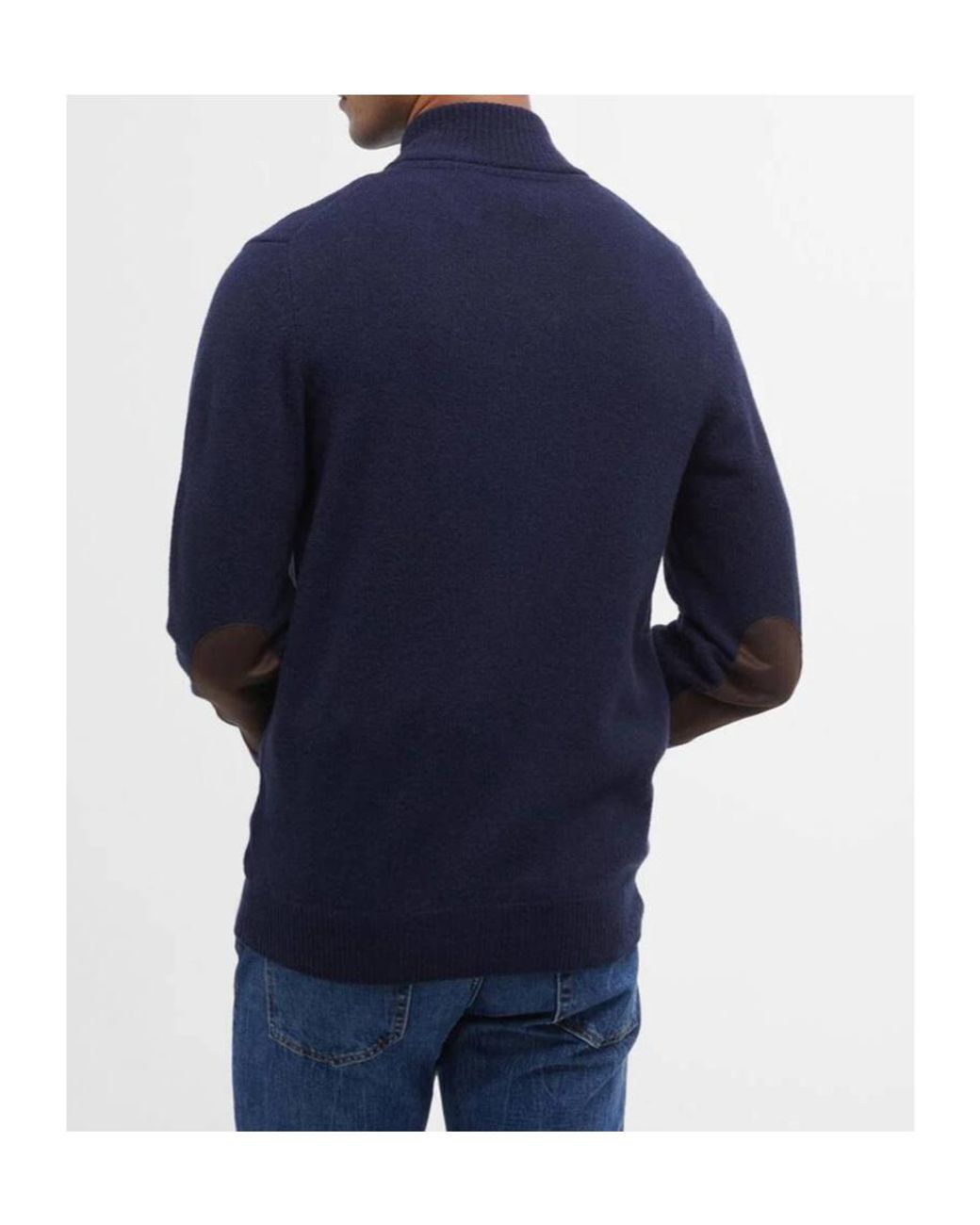 Barbour Blue Essential Elbow-Patch Cardigan for men