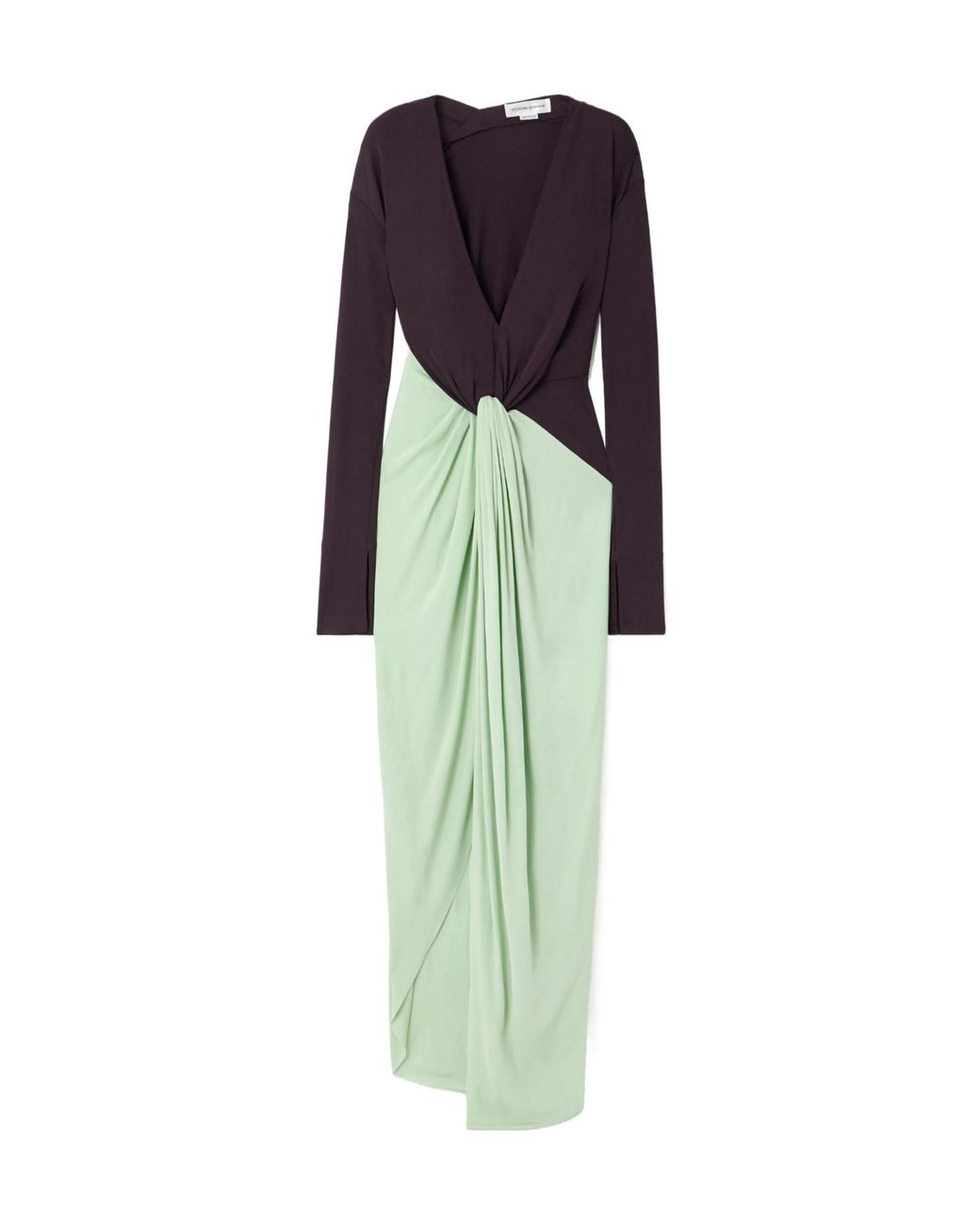 Victoria Beckham Green Long Sleeve Knot Detail Jersey Gown