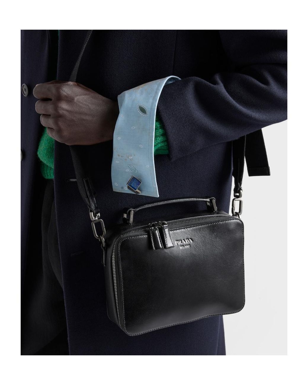 Prada Black Brique Leather Bag for men