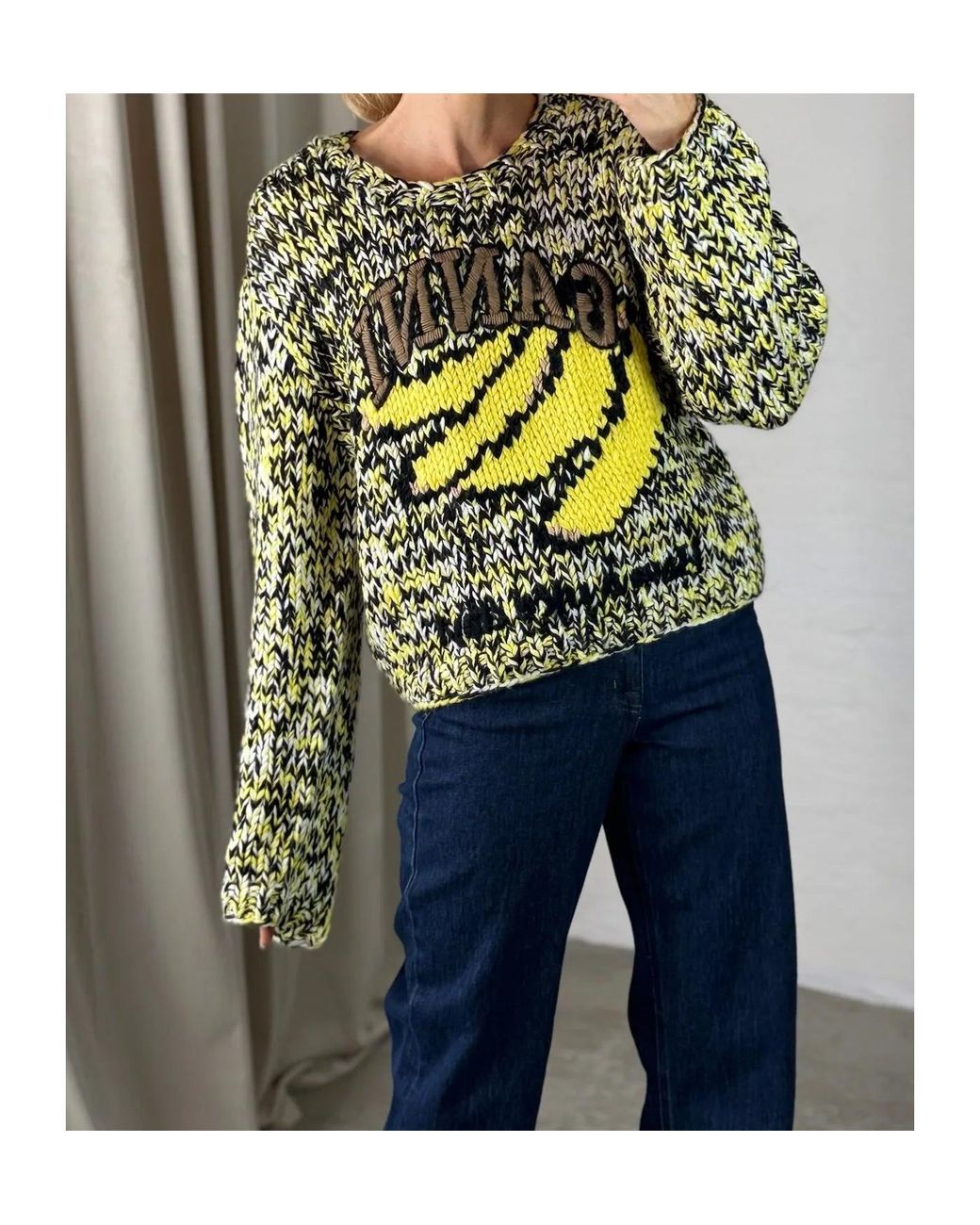 Ganni Green Banana Handknit Jumper