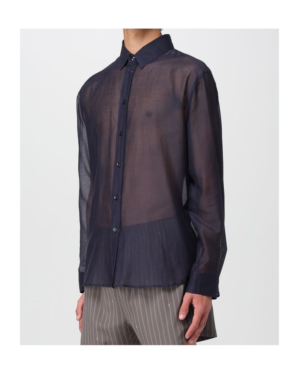Saint Laurent Blue Shirt With Classic Collar And Contrasting Details I for men