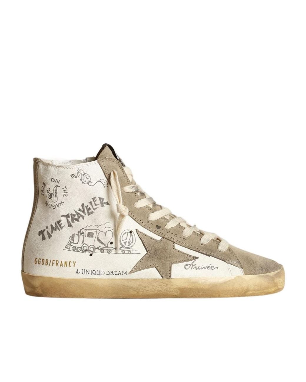 Golden Goose Deluxe Brand Natural Francy With Dove Suede Inserts And All-Over Lettering