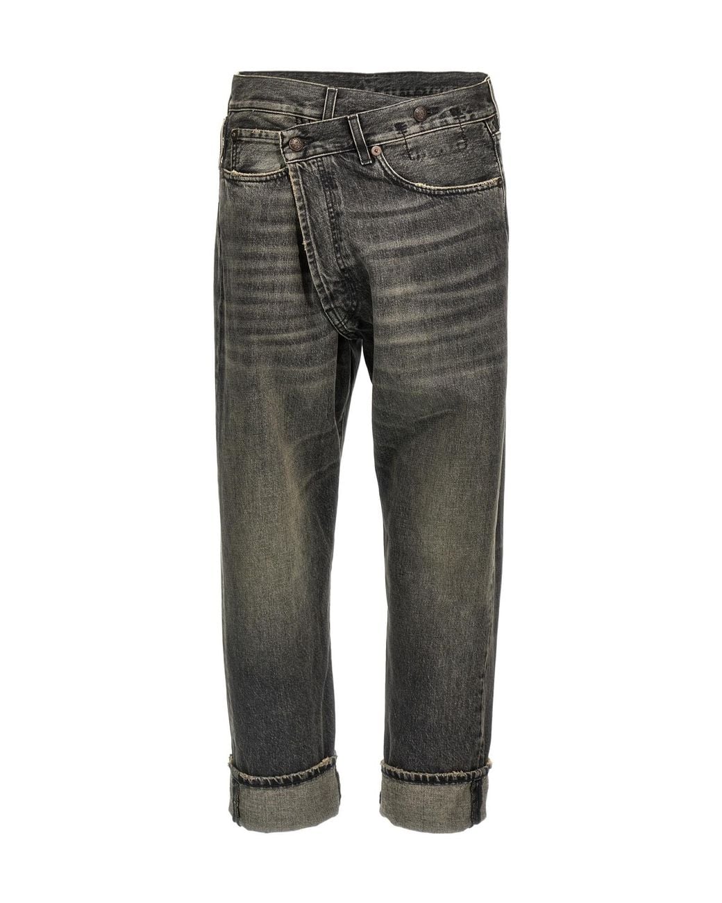 R13 Gray Asymmetrical Jeans