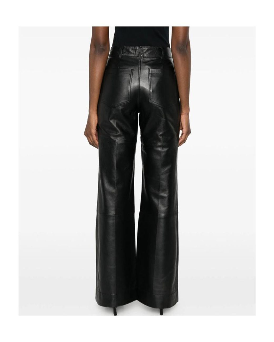 Victoria Beckham Gray Leather Alina Trousers