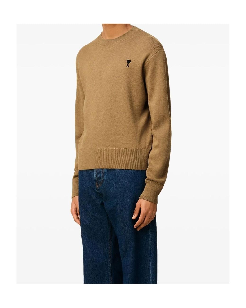 AMI Natural Logo Embroidered Crewneck Jumper for men