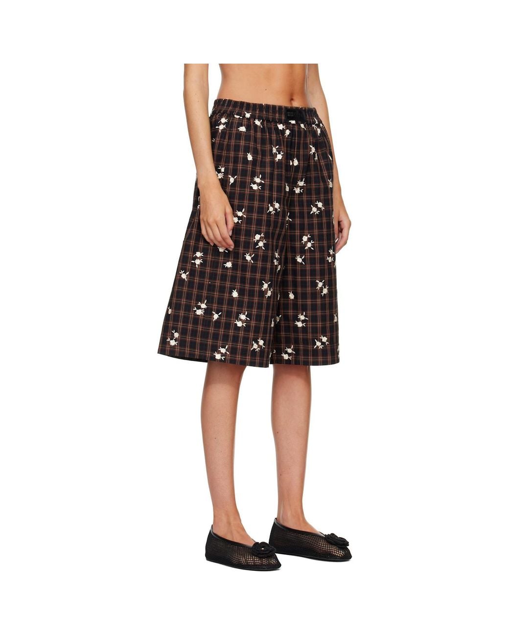 Ganni Multicolor Printed Check Shorts