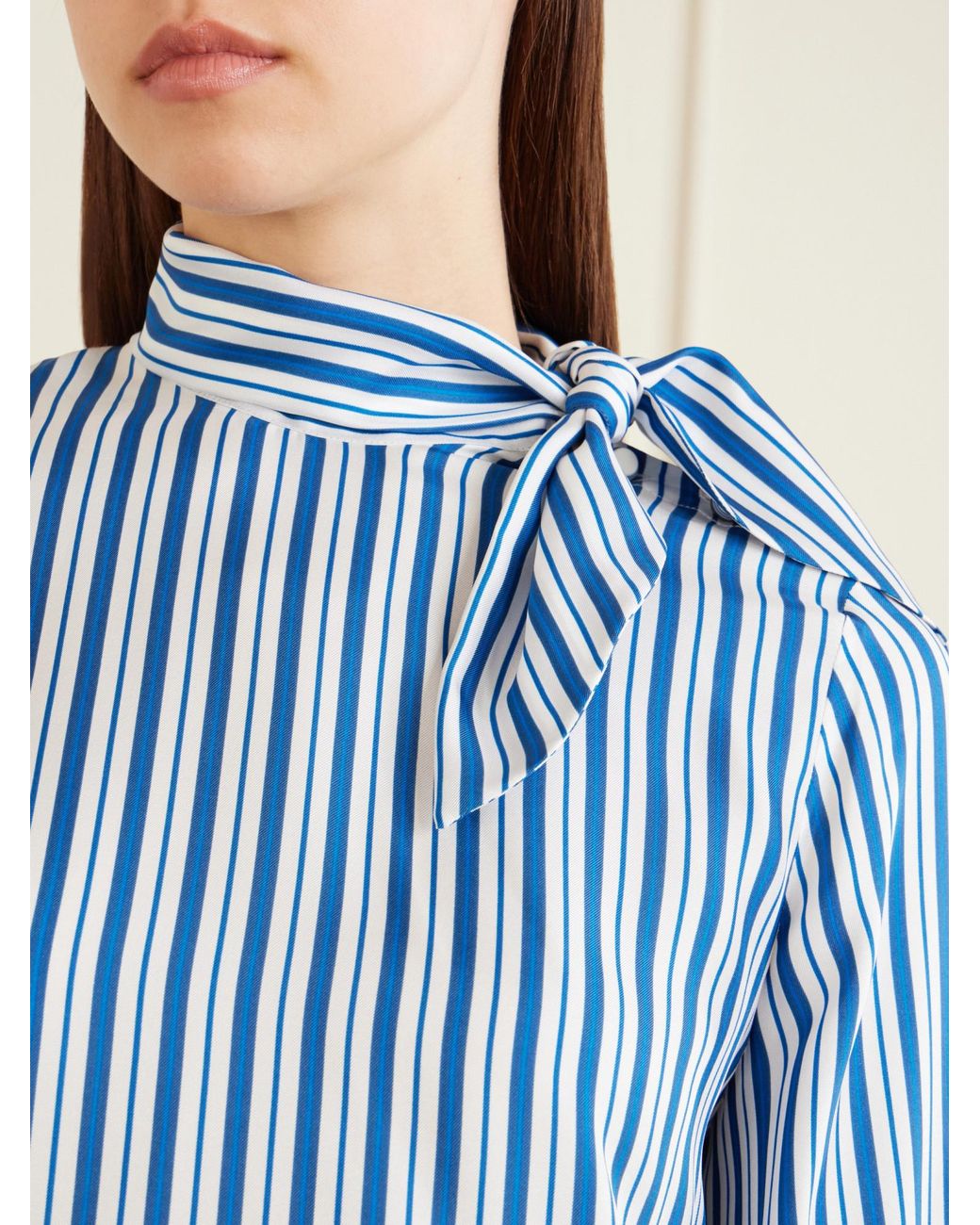 Max Mara Blue Striped Bow-Neck Top