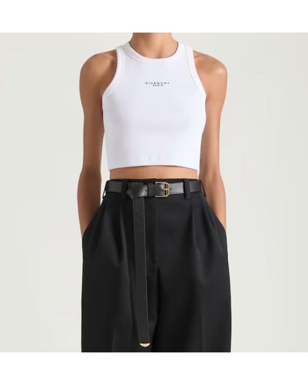 Givenchy White Paris Logo Printed Cropped Tank Top