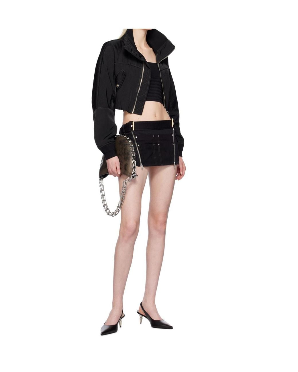 Dion Lee Black Ribbed Cropped Tank Top