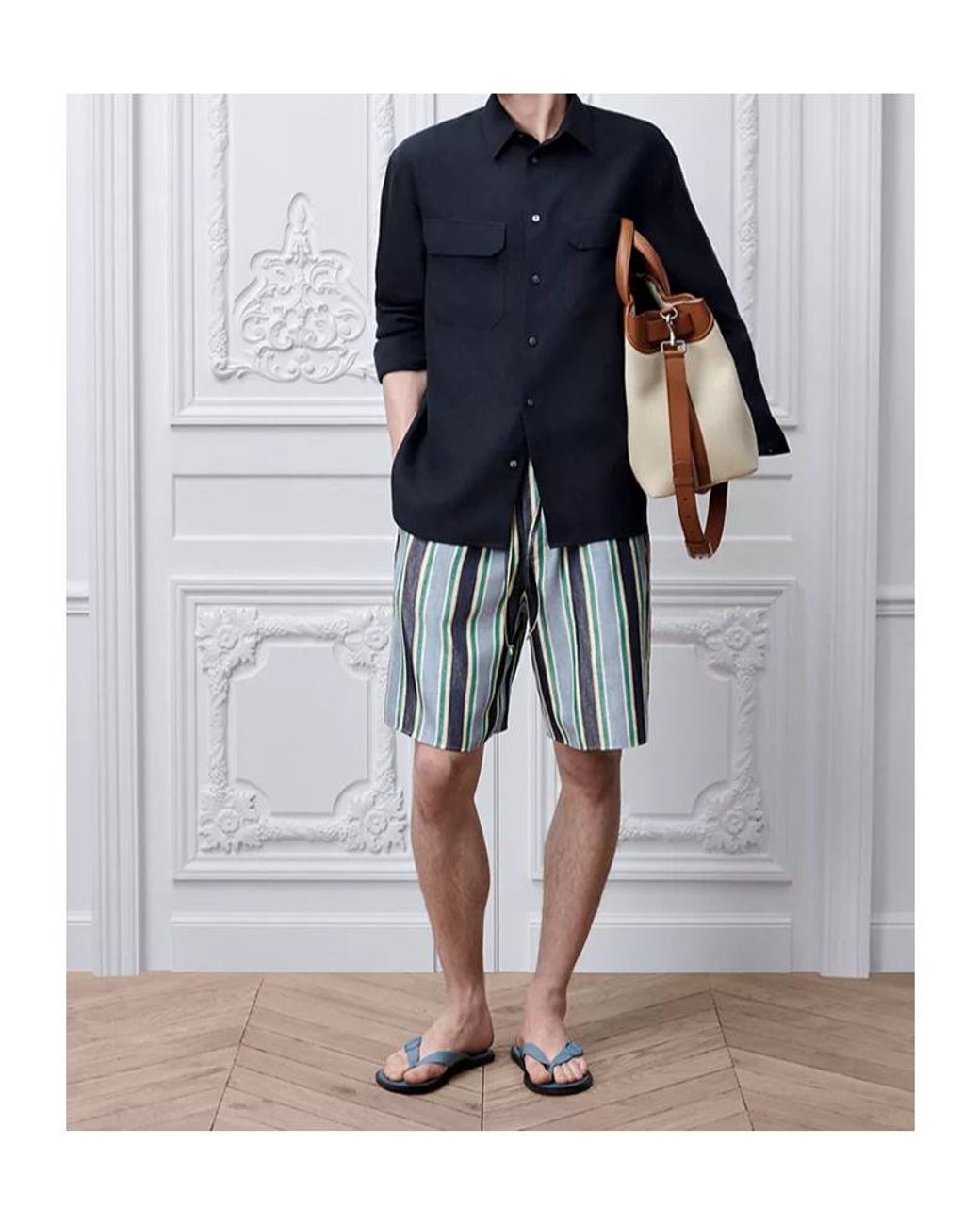 Dior Blue Iviera Oblique Sun Stripes Shorts for men