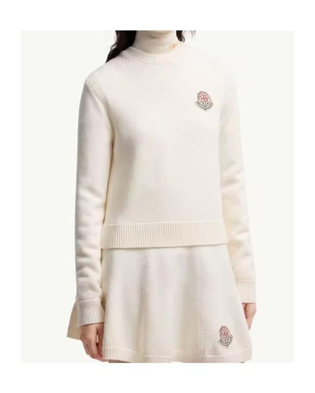 Moncler White Logo Patch Crewneck Jumper