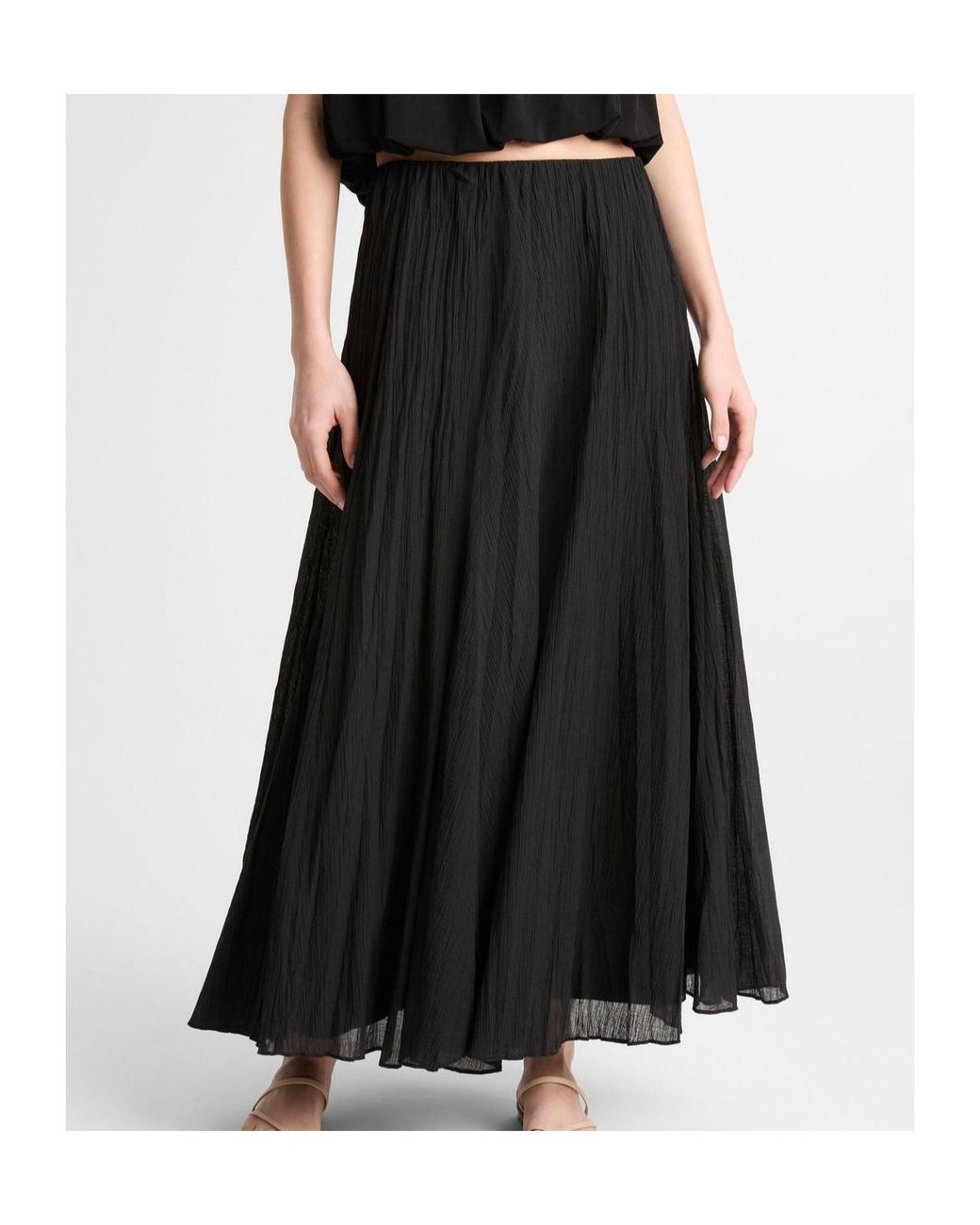 Vince Black Crinkled Maxi Skirt