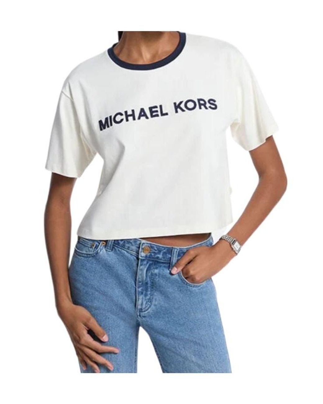 Michael Kors Blue Logo-Embroidered T-Shirt