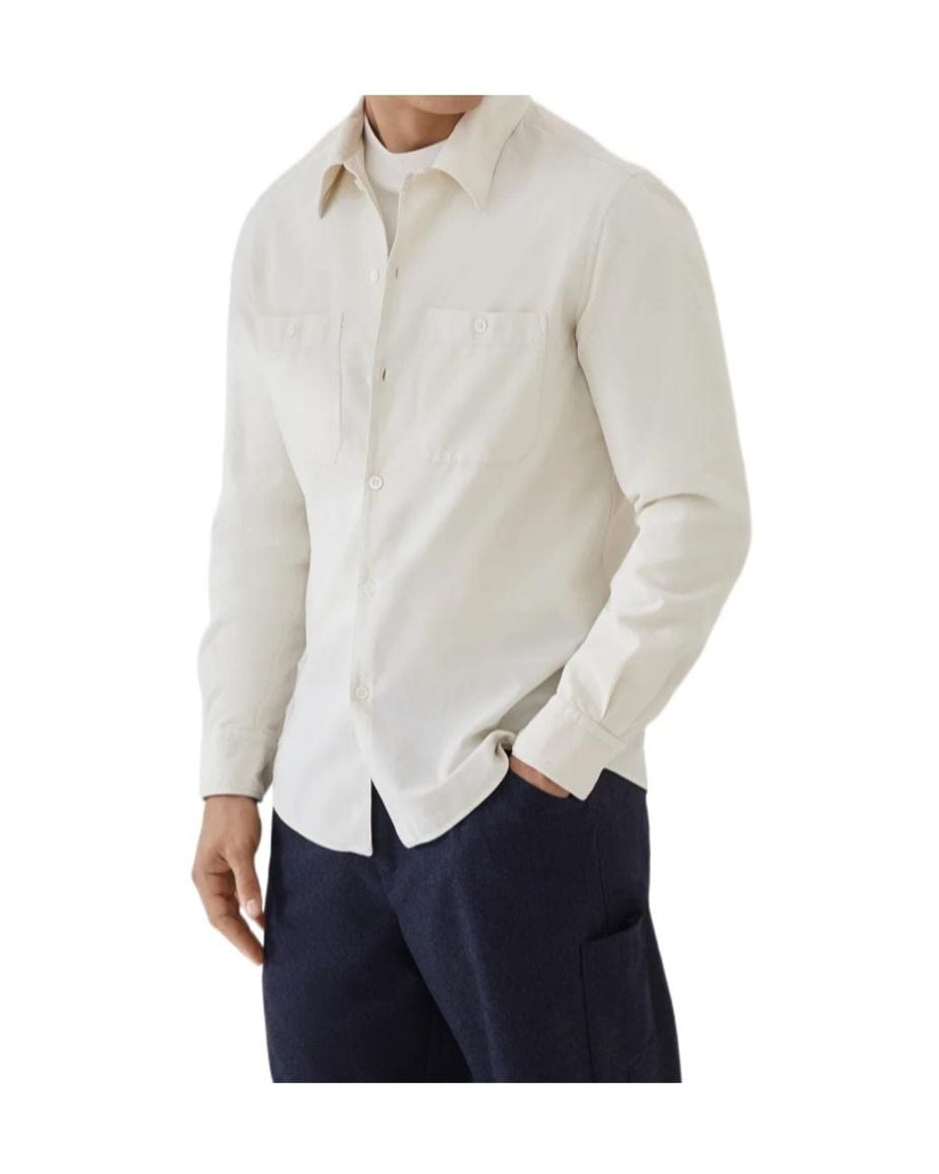 Brunello Cucinelli White Long Sleeved Button-Up Shirt for men