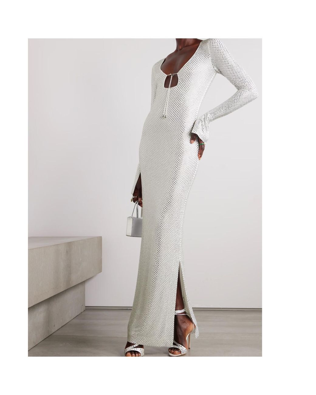 16Arlington White Solaria Crystal-Embellished Mesh Maxi Dress