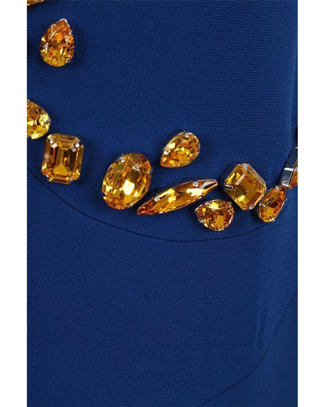 Prada Blue Crystal-Embellished V-Neck Dress