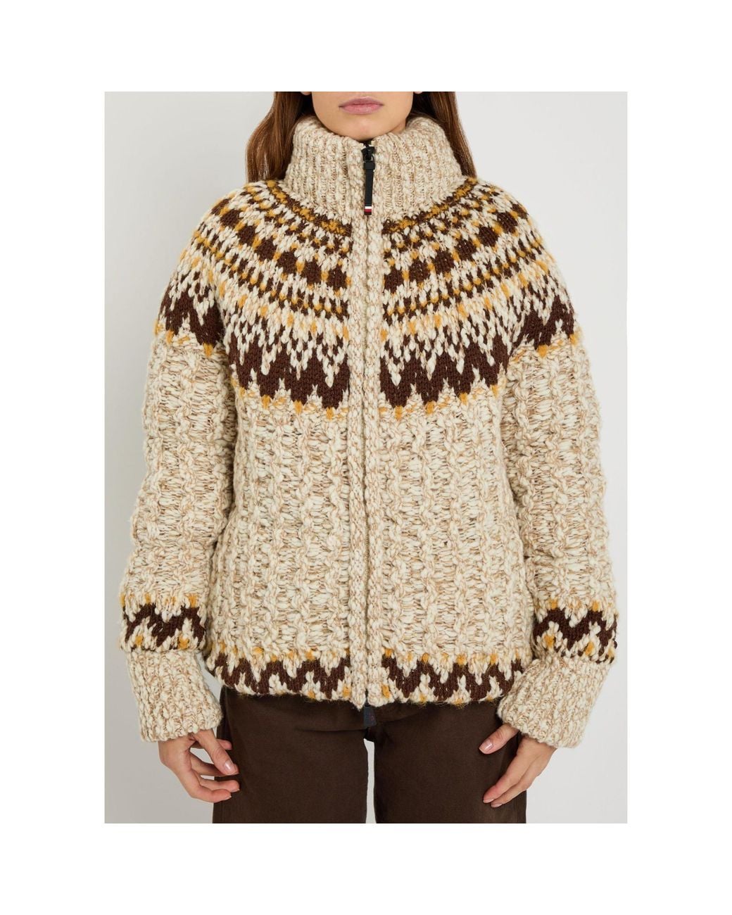 Moncler Natural Isle Zip-Up Knit Jacket