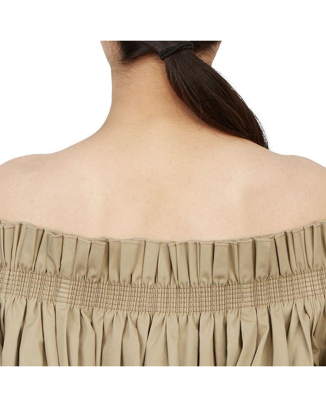 Dior Natural Christian Gathered Puff-Sleeved Cropped Blouse