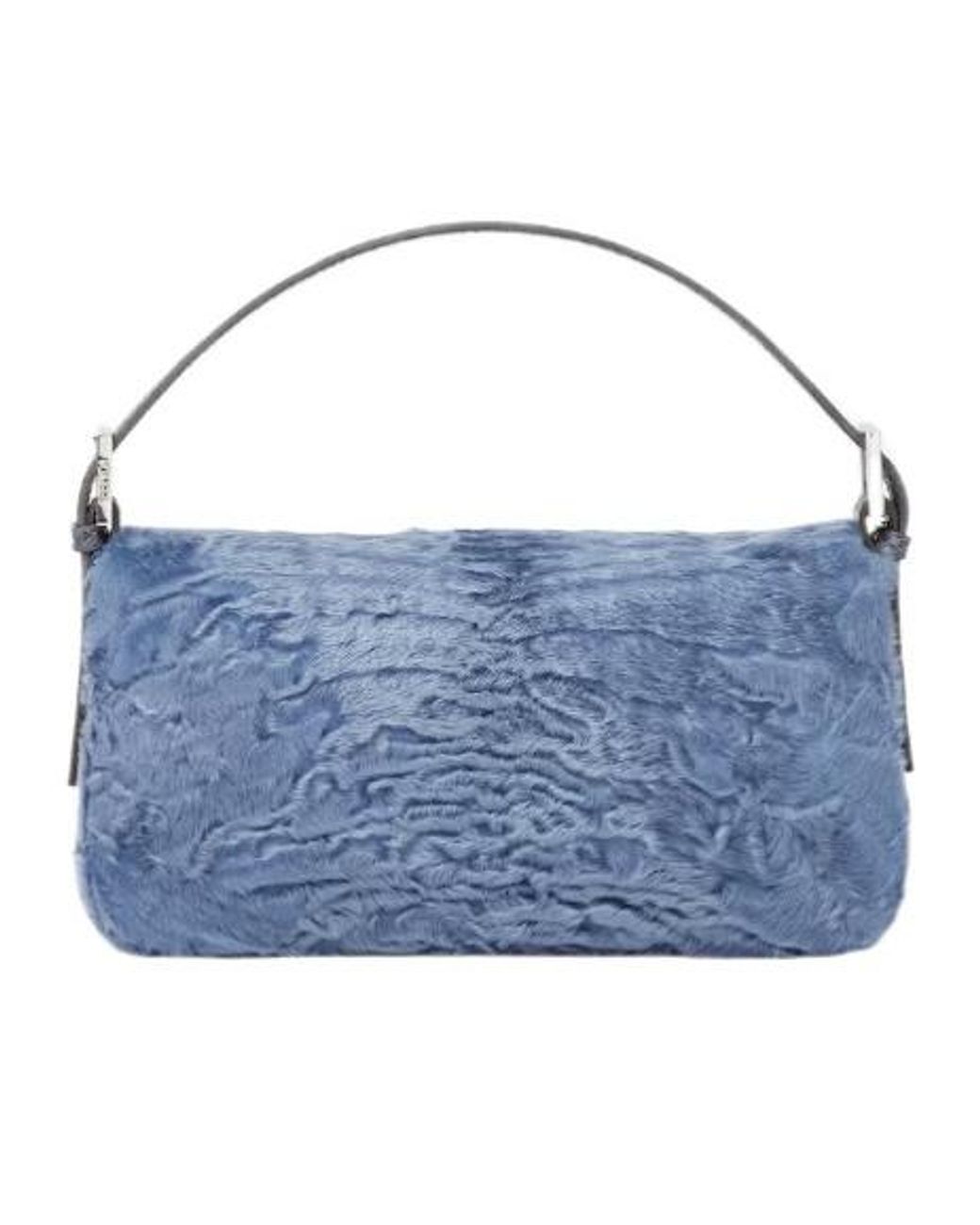 Fendi Blue Baguette 26424 Light Swakara Fur Bag
