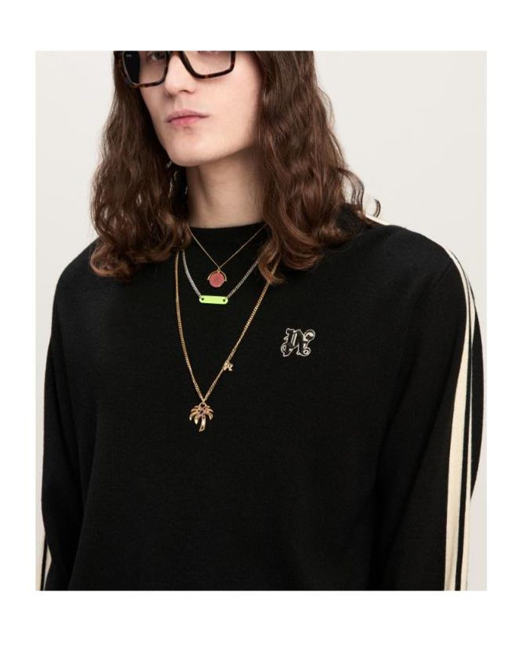 Palm Angels Black Monogram Embroidered Knitted Jumper for men