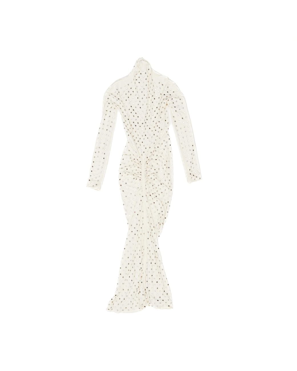 Alaïa White Alaã¯A Ivory Draped Jersey Rhinestone-Embellished Long Dress