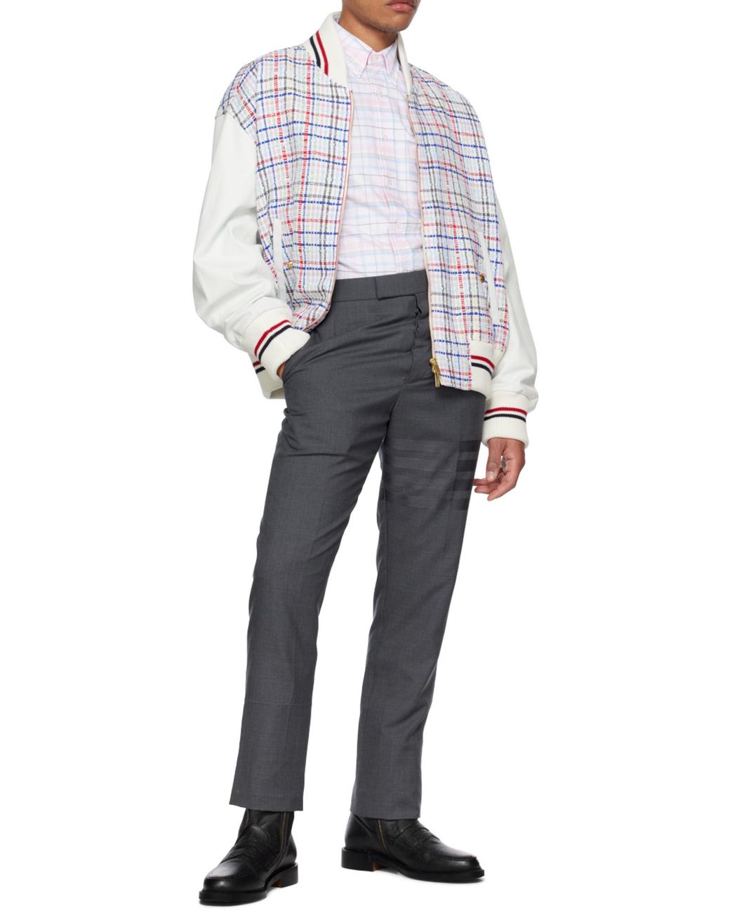 Thom Browne White Checked Long-Sleeved Shirt for men