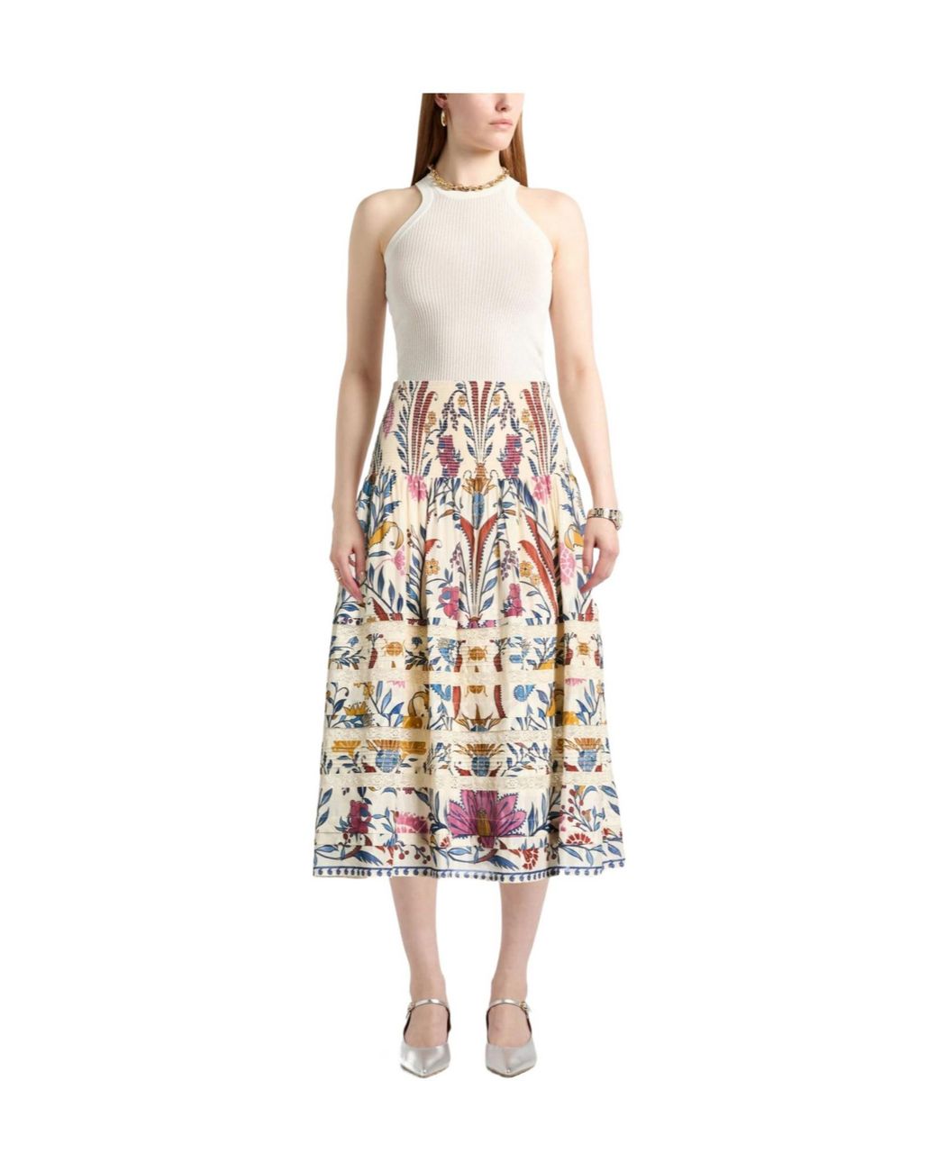 Farm Rio White Floral Trumpet Skirt