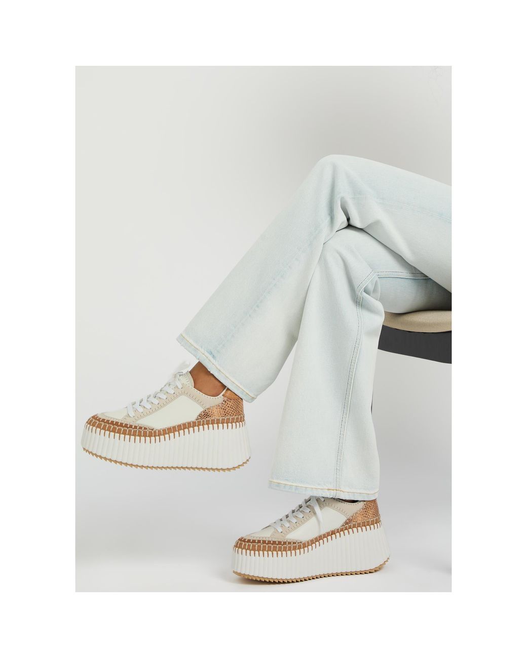 Chloé Natural Snake-Pattern Patchwork Thick-Soled Shoes