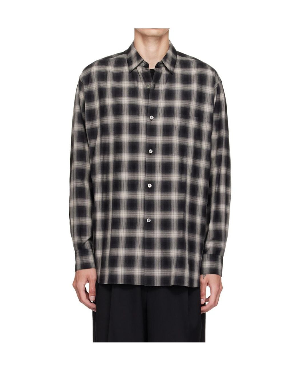 Ssstein Black Long-Sleeved Plaid Shirt for men