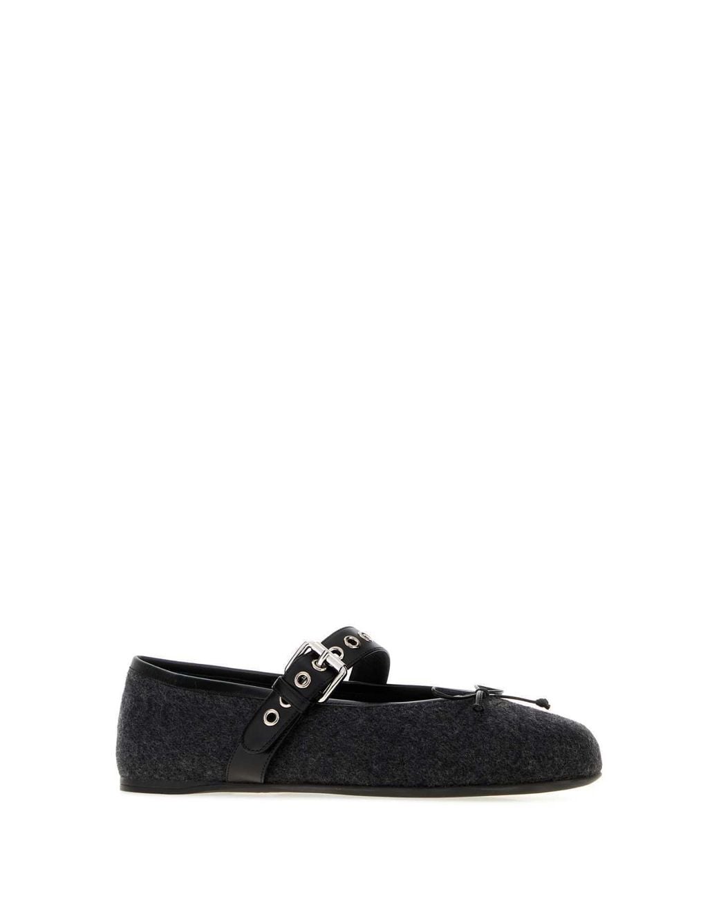 Miu Miu Black Buckle-Strap Wool Ballet Flats