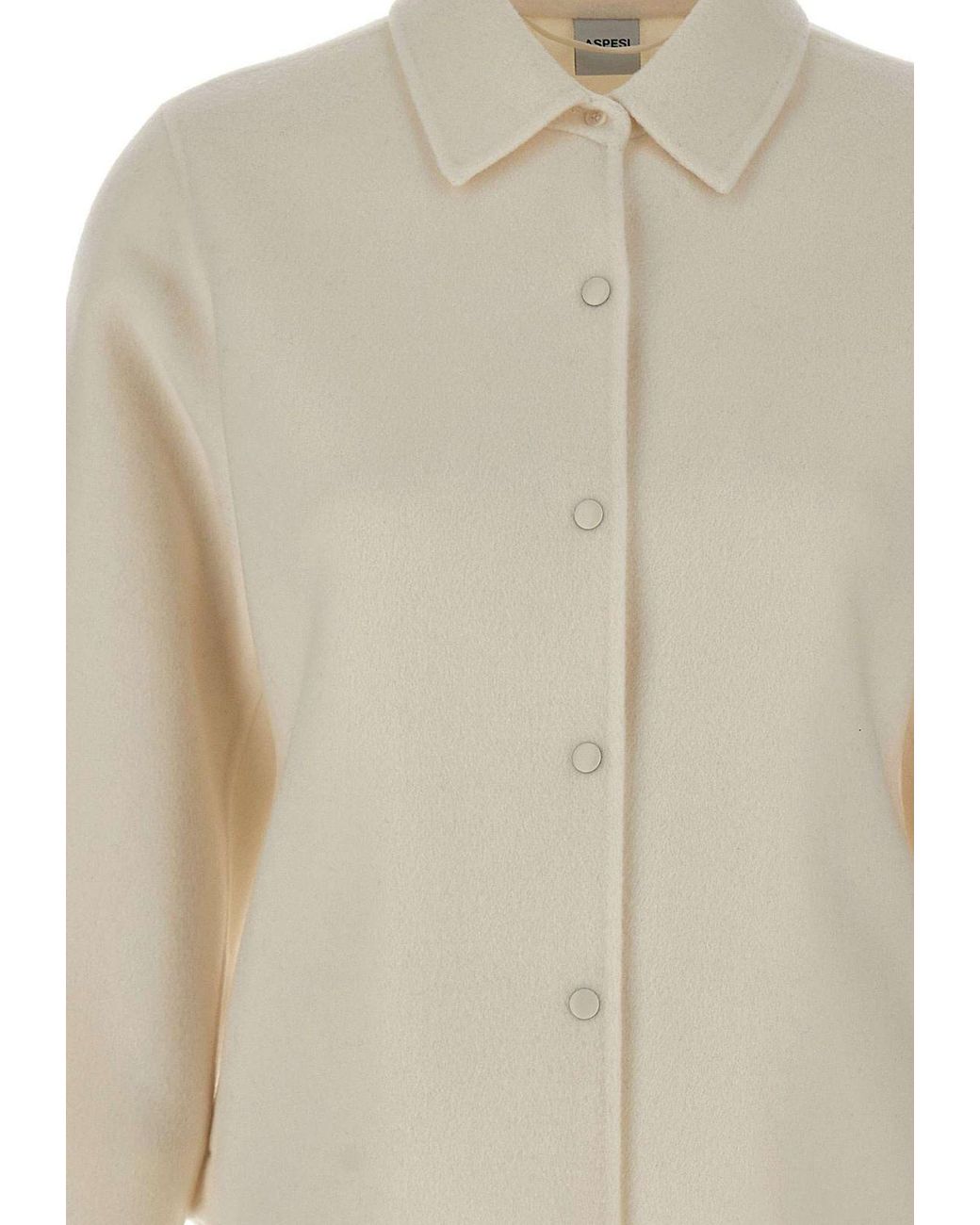 Aspesi White Snap-Front Wool Shirt