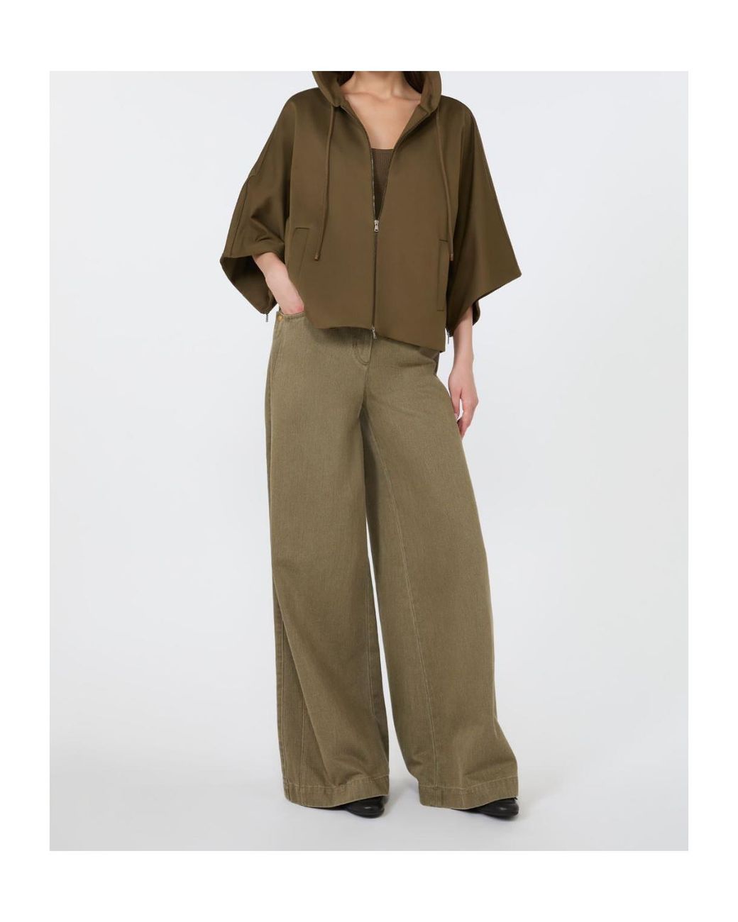 Max Mara Green Fidato Zip-Up Hooded Sweatshirt
