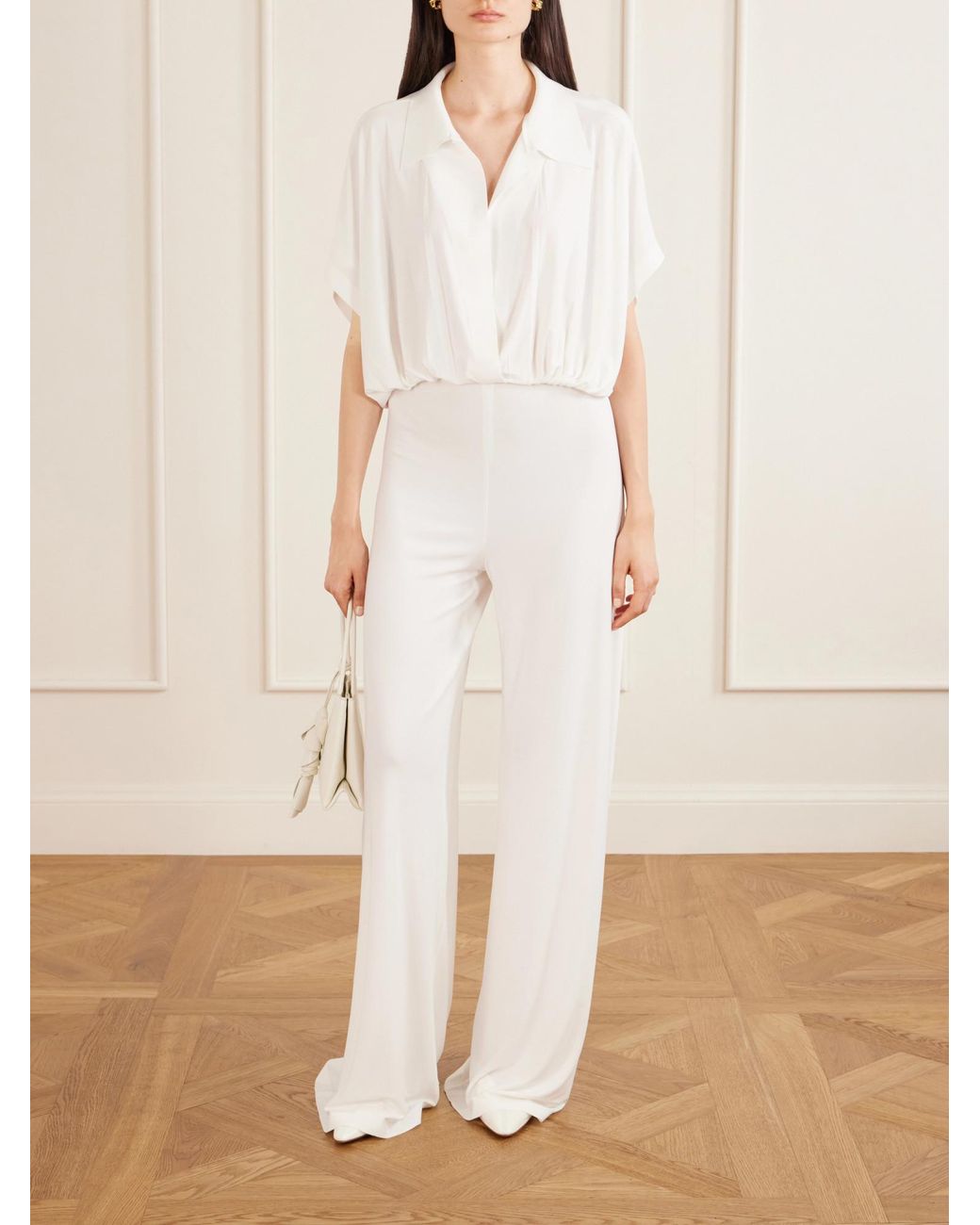 Norma Kamali White Draped Jersey Jumpsuit