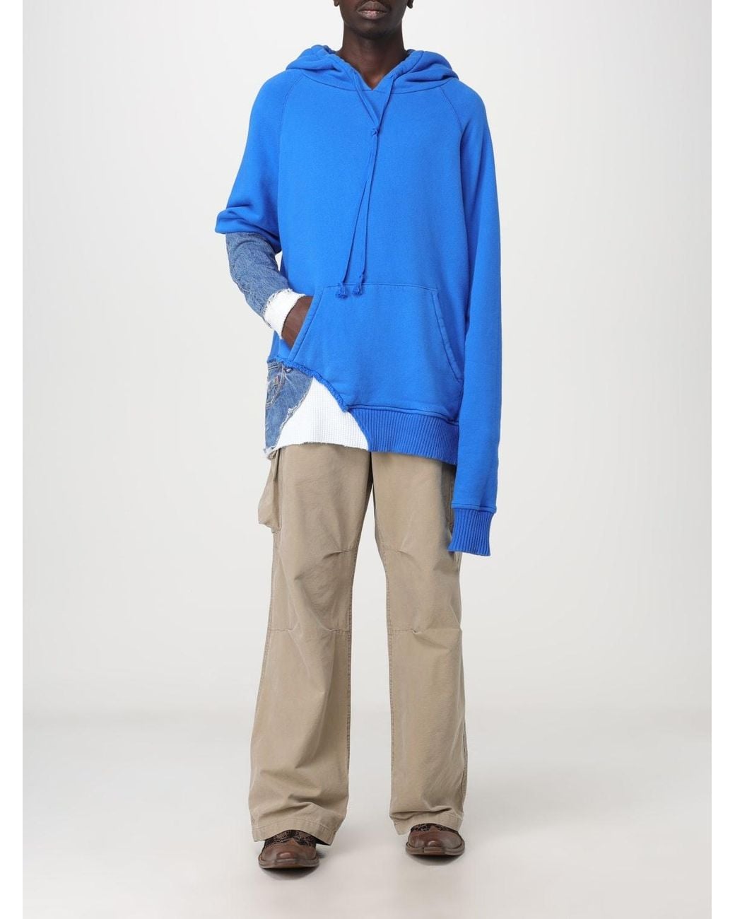 Greg Lauren Blue Fragment Panelled Hoodie for men
