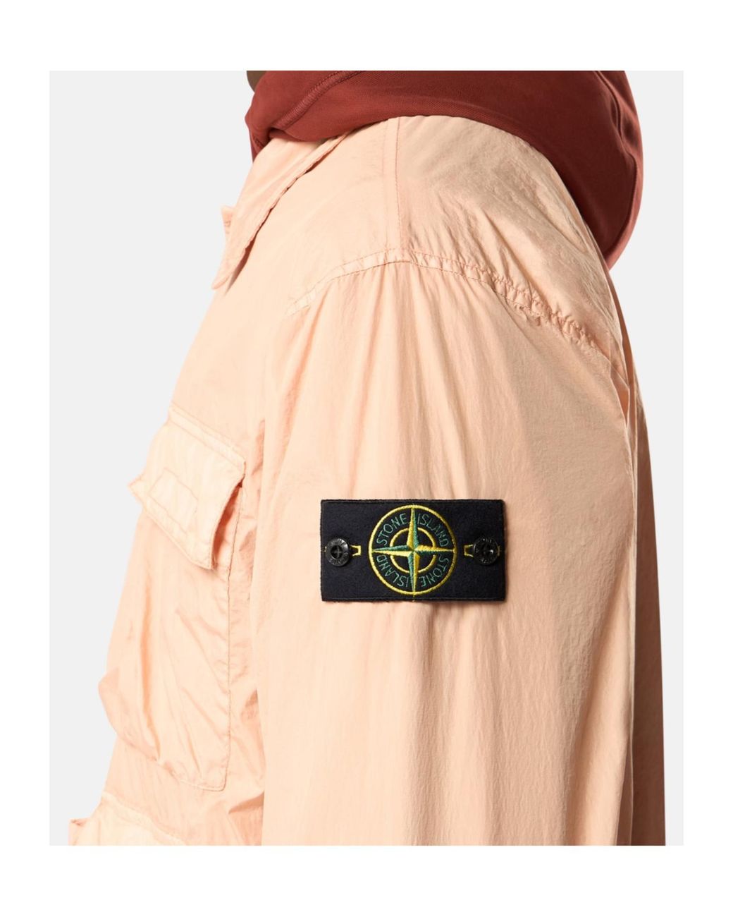 Stone Island Pink Logo Patch Buttoned Overshirt for men