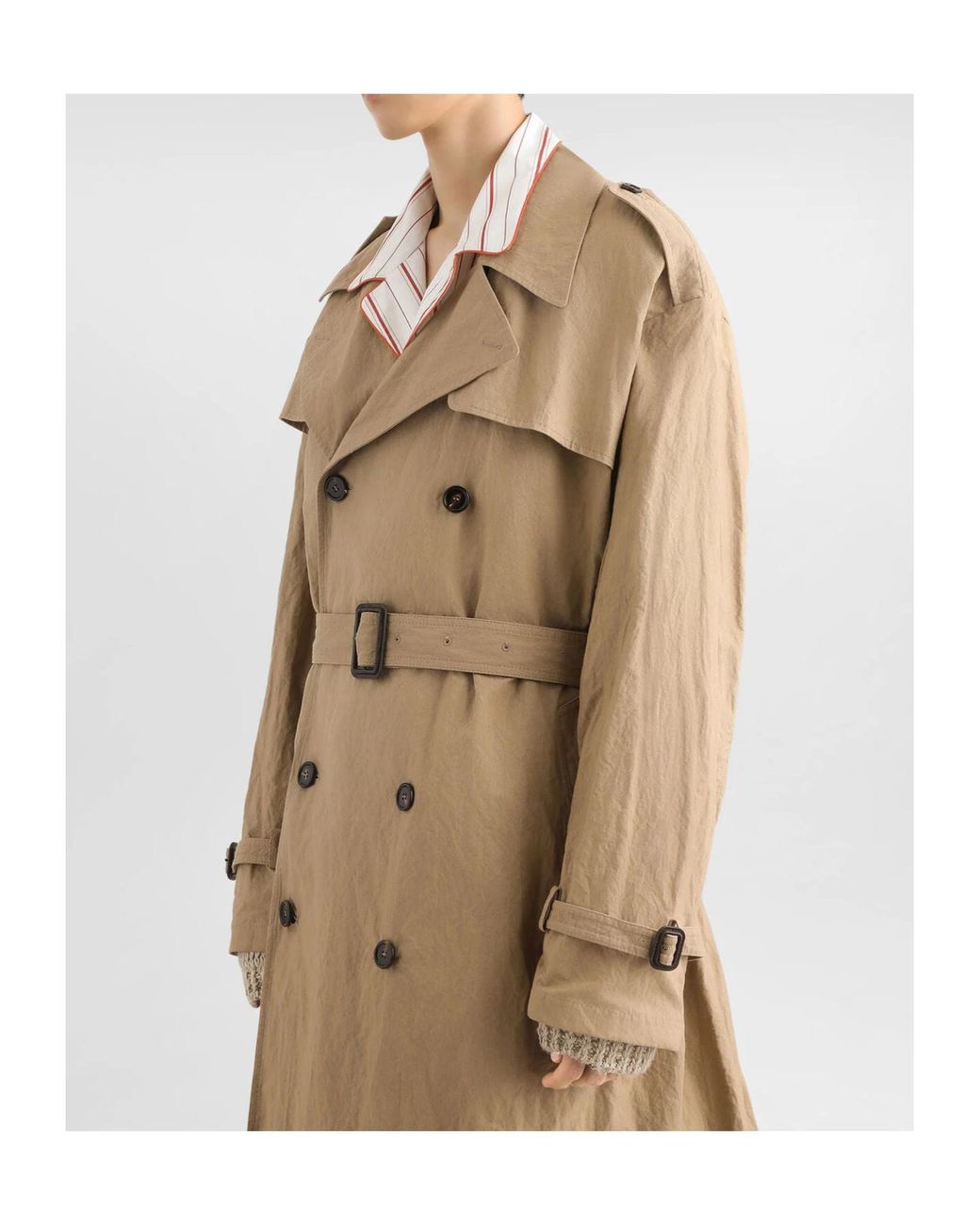 Dolce & Gabbana Natural Crinkled Belted Trench Coat for men