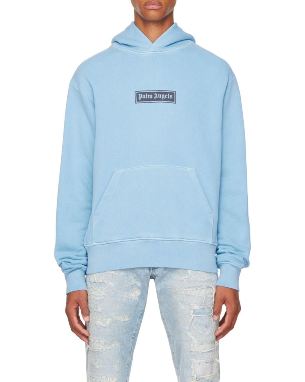Palm Angels Blue Logo-Print Cotton Hoodie for men