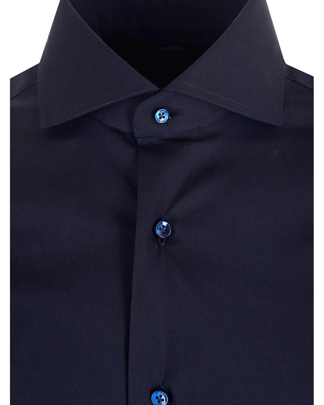 Barba Napoli Blue Long-Sleeved Straight Hem Shirt for men