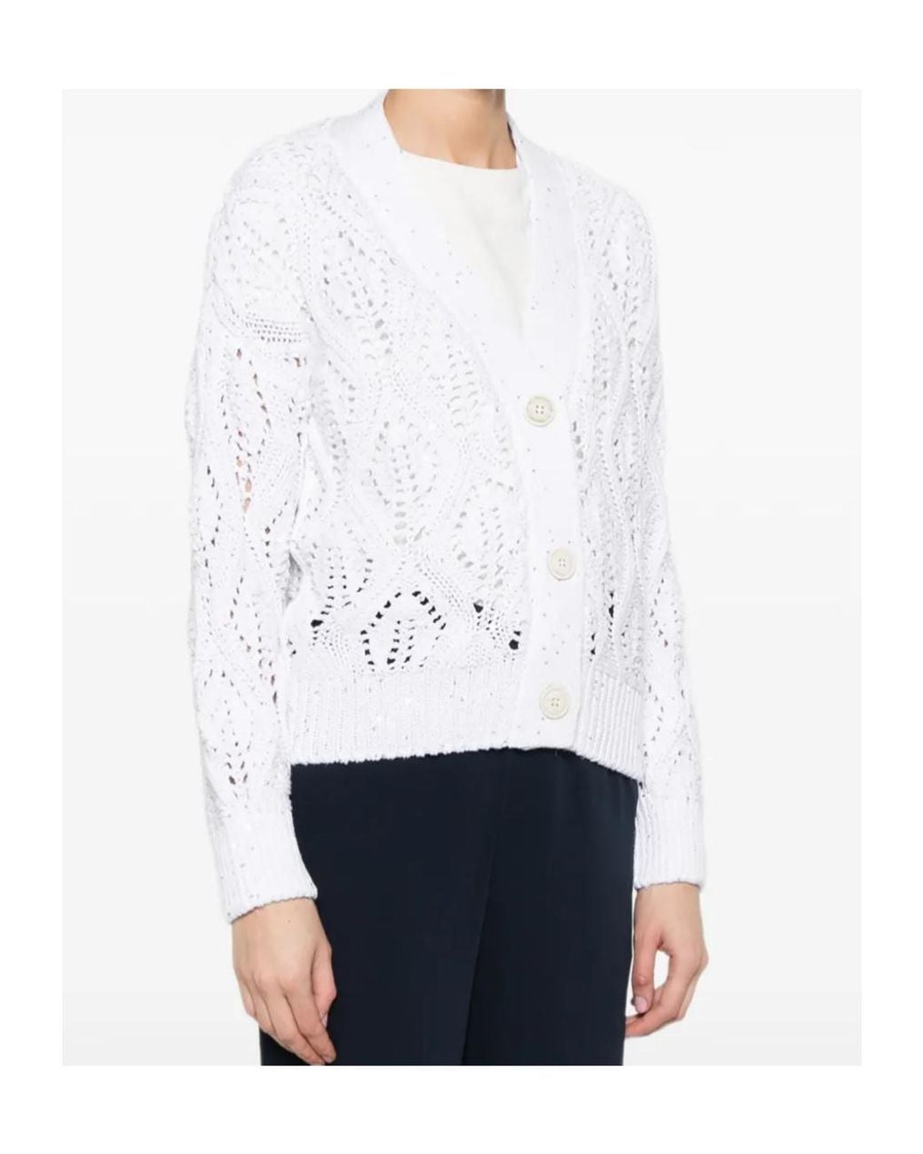 Eleventy White Button Knit Cardigan