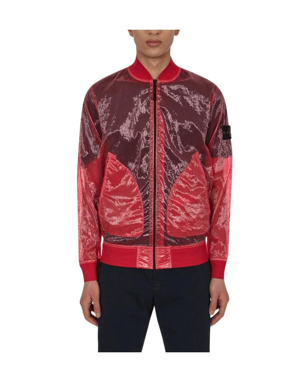 Stone Island Red Lightweight Sheer Bomber Jacket for men